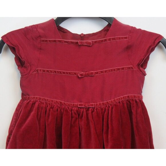 2003 Gymboree Holiday Magic Red Silk Dress sz 4 Red Bow Velvet Lined Winter - Picture 2 of 7